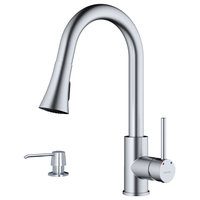 Karran 1-Handle Pull-Down Kitchen Faucet With Soap Dispenser, Stainless Steel