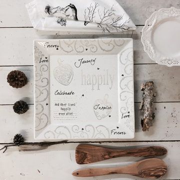 Hand Painted Happily Ever Ceramic Serving Platter