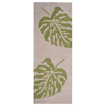 Hand Tufted Wool Area Rug Floral Beige Green