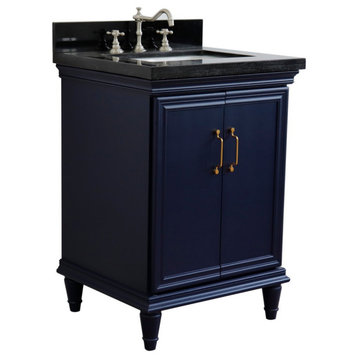 25" Single Vanity, Blue Finish With Black Galaxy And Rectangle Sink