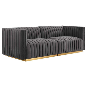 Modway Conjure Channel Tufted Performance Velvet Loveseat in Gold/Gray