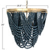 Metal Chandelier With Draped Wood Beads, Blue