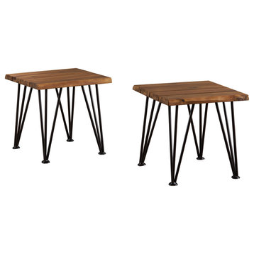 Liam Indoor Industrial Rustic Acacia Wood Side Table, Set of 2