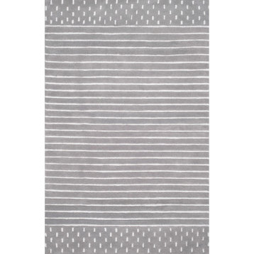 Arvin Olano x RugsUSA Mandia Striped Wool Area Rug, Gray 5' x 8'