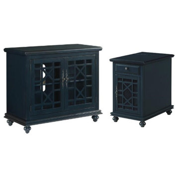 Home Square 2-Piece Set with Elegant Chairside Table & 38" TV Stand in Blue