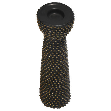 Ceramic 14" Bead Candle Holderblack and Gold