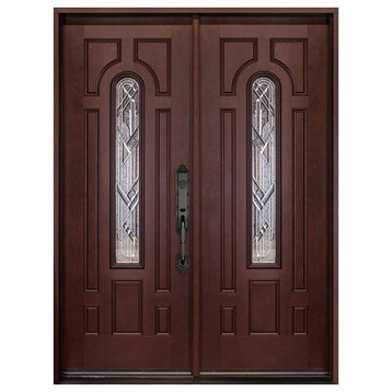 Left Hand, In-Swing, Dark Mahogany Entry Fiberglass Door, 280B, 30”x30"x80"