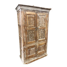 Consigned Antique Armoire Carved Cabinet Artistic Farmhouse Cabinet Rustic Chest