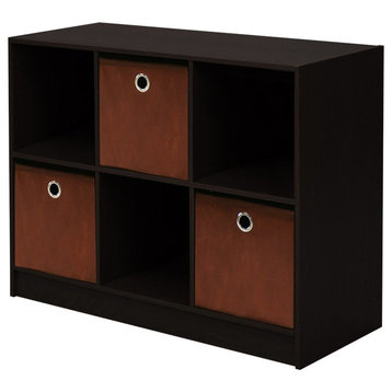 Furinno 99940EX/BR Basic 3x2 Bookcase Storage With Bins, Espresso/Brown