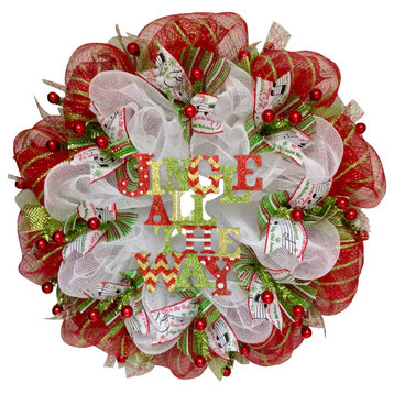 Jingle All The Way Christmas Carol Wreath Handmade Deco Mesh Holiday Wreath