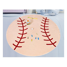 Round Soccer Anti SkidBacking Area Rug, Baseball, 2'2" Round