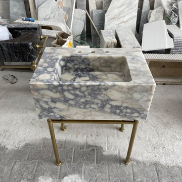 Sculptural Calacatta Viola Marble Vanity with Timeless European Character