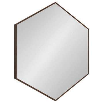 Rhodes 6-Sided Hexagon Wall Mirror, Walnut Brown