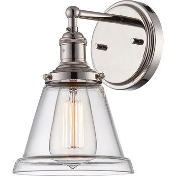 Nuvo Lighting Vintage 1-Light Sconce With Clear Glass, Polished Nickel, 60-5412