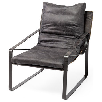 Hornet II Black Genuine Leather w/ Black Metal Frame Accent Chair