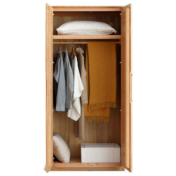 Oak Solid Wood Wardrobe, 2-Door Wardrobe 35.4x22.4x86.8"