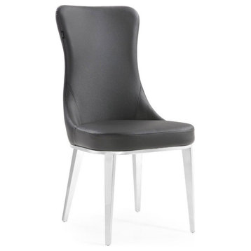 Modern Norma Dining Chair - Dark Grey with Polished Stainless Steel Base