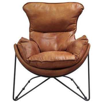 Benzara BM250694 Accent Chair With Leatherette Bucket Seat/Metal Frame, Brown