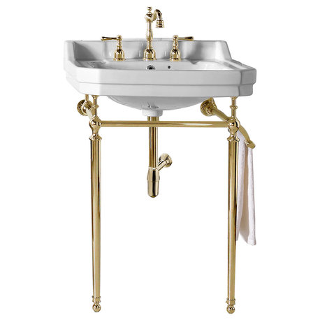 Wellington 24" Single Console Single Sink W/ Brass Finish Stand