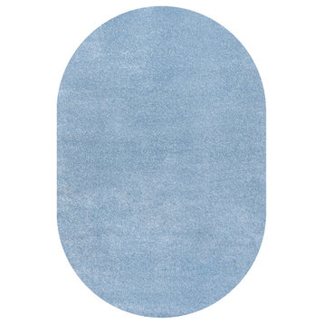 Haze Solid Low-Pile Runner Rug, Classic Blue, 3 X 5 Oval