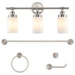 JONATHAN Y Lighting - JONATHAN Y Lighting JYL1503 Egan 3 Light 23"W LED Vanity Light - Brushed Nickel - The traditional details of this vanity light set give any bathroom a classic look. The 3-light vanity fixture has frosted glass cylinder shades and vintage-style fittings. Warm Edison-style bulbs provide soft, diffused light, and they work with an LED-compatible dimmer. Features: Constructed from metal Includes frosted glass shades Includes (3) medium (E26) 4 watt LED bulbs Capable of being dimmed UL listed for damp locations Title 20 and Title 24 compliant Covered by JONATHAN Y Lighting&#39;s 30 day manufacturer warranty Dimensions: Height: 11-3/4" Width: 23-1/4" Extension: 6" Product Weight: 4.35 lbs Shade Height: 5-3/4" Shade Width: 4" Shade Depth: 4" Backplate Height: 5" Backplate Width: 5" Backplate Depth: 7/8" Electrical Specifications: Max Wattage: 12 watts Number of Bulbs: 3 Watts Per Bulb: 4 watts Lumens: 420 Bulb Base: Medium (E26) Bulb Shape: T45 Bulb Type: LED Color Temperature: 2700K Color Rendering Index: 80 CRI Average Hours: 50000 Voltage: 120 volts Bulbs Included: Yes