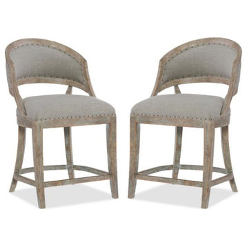 Home Square Fabric Barrel Back Counter Stool in Soft Gray - Set of 2