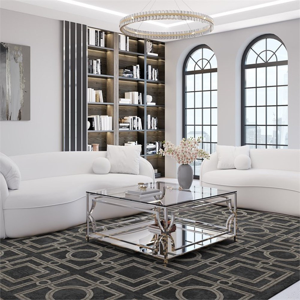 American Home Classic Edward Square Metal-Glass Coffee Table in Polish ...