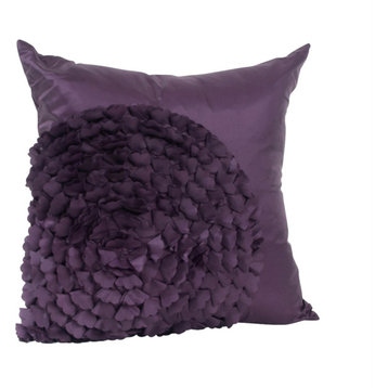 Elegant Silky Floral Decorative Throw Pillow With Filler, 17" Square, Eggplant