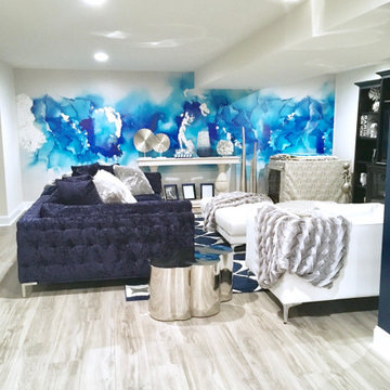 Marina Living Room Wall Murals, Blue Abstract Art, Blue Wall Mural Wallpaper