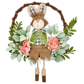 19" Easter Country Bunny Sitting On Wreath