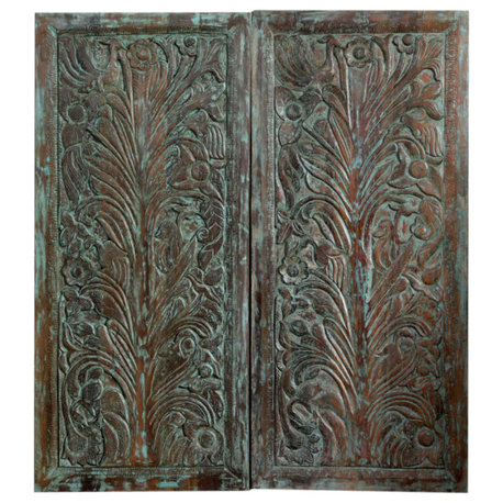 Consigned Floral Carved Wood Sliding Barndoor Tree of Life Wall Art 80