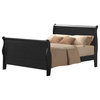 Traditional King Platform Bed, Wooden Frame With Double Panel Headboard, Black