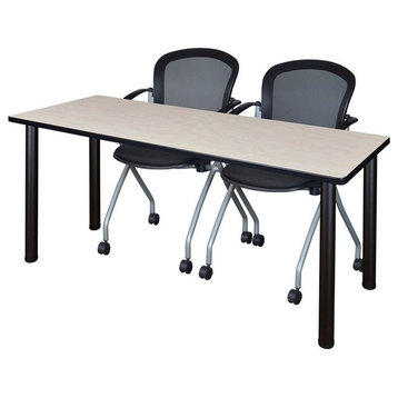 66"x24" Kee Training Table, Maple/Black and 2 Cadence Nesting Chairs