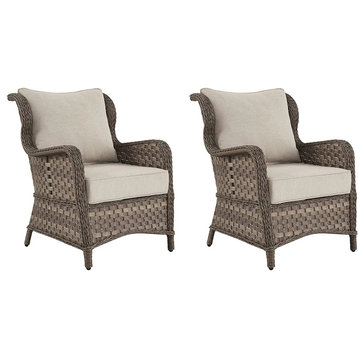 Set of 2 Outdoor Lounge Chair, Wicker Frame With Cushioned Seat & Tall Back