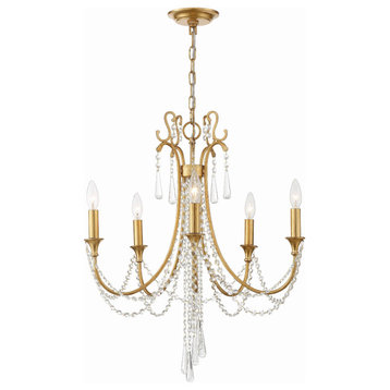 Crystorama ARC-1905-GA-CL-MWP 5 Light Chandelier in Antique Gold