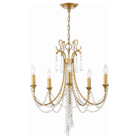 Crystorama ARC-1905-GA-CL-MWP 5 Light Chandelier in Antique Gold