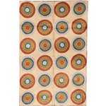 Kashmir Designs - Kandinsky Circles Silk Rug / Wall Tapestry Hand Embroidered 2ft X 3ft - This modern accent Rug is hand embroidered by the finest artisans of Kashmir and design inspired by the works of modern artist, Wassily Kandinsky. Many of our customers buy these contemporary rugs as a wall art to decorate the walls of their modern homes or to spice up their traditional decor. The expert Kashmiri needlework in this handmade, hand embroidered contemporary rug is of the finest chainstitch, a superlative stitch. The eye-catching design deserves to be seen and experienced. Wherever you place it, it is sure to draw attention. The art silk embroidery makes it soft to the touch, and the texture of the embroidery is a sensory delight. This area rug will make an excellent outdoor or indoor rug and will add fun and festive atmosphere to your home.