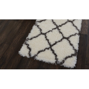 Nourison Luxe Shag 2'2" x 7'6" Ivory/Charcoal Shag Indoor Area Rug