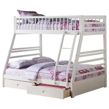ACME Jason Wooden Twin over Full Bunk Bed with 2 Drawers in White