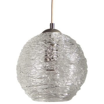 Contemporary Spun Glass Globe Kitchen Pendant Lights, Clear, 6" Round, Brushed N