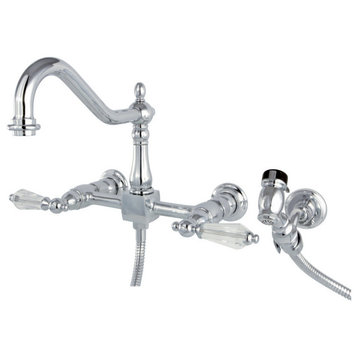 Wilshire 8" Centerset Wall Mount Kitchen Faucet,Brass Sprayer, Polished Chrome