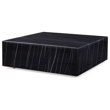 HomeRoots 35" X 35" X 11" Black Square Marble Table