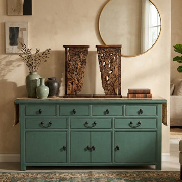 Chinese Turquoise Blue 7 Drawers Sideboard Buffet Credenza Table Cabinet cs7735