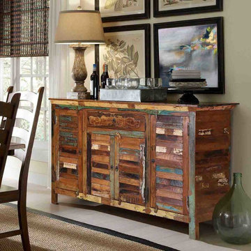 Tangier Shutter Design 4-Door Reclaimed Wood Dining Room Sideboard
