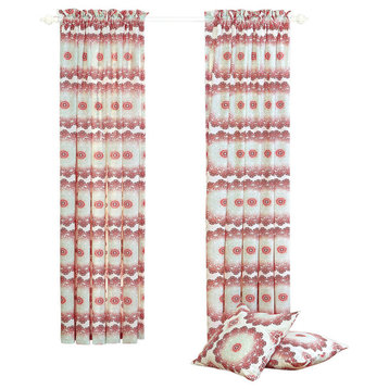 Delia Curtain & Throw Pillow Shell Combo Set, Red Clay, 70" X 96" / 20" X 20"