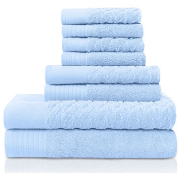 8 Piece Turkish Cotton Quick Drying Towel Set, Pacific Blue