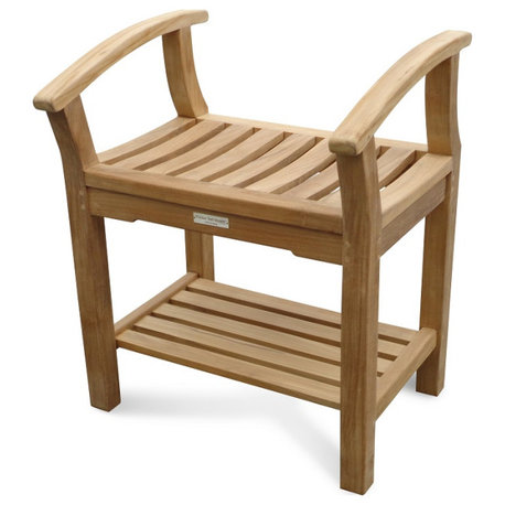 Backless Shower Bench With 20" High Contoured Seat, Arms and Shelf