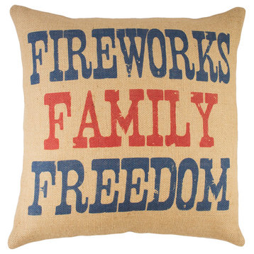 "Fireworks Family Freedom" Burlap Pillow