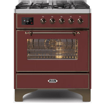 Ilve 30 Inch Dual Fuel Convection Freestanding Range  in Burgundy
