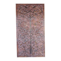 Mogulinterior - Consigned Hand Carved Door Panel Tree of Dreams- Wall Hanging, Barn Door - Wall Accents